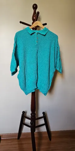Camisa de Tricô Azul Turquesa Vintage