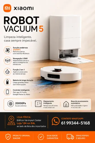 Novo Xiaomi Vacuum 5 Aspirador Robô, Lacrado Novo , Garantia e Loja Física!, Entrega Grati
