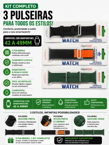 KIT TRÊS PULSEIRAS SMARTWATCH 