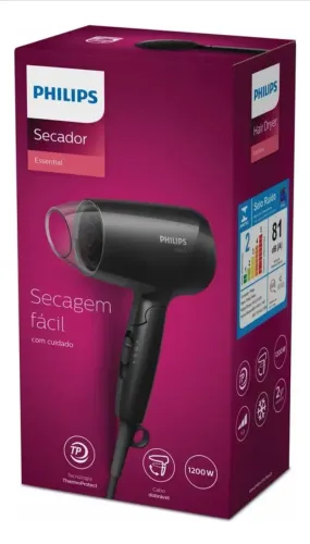 Secador de Cabelo Philips Essential Care 1200W Preto - Compacto e Dobráve (Nivo)l