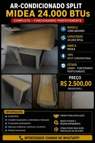 Ar-Condicionado Split Midea 24.000 BTUs Funcionando Perfeitamente