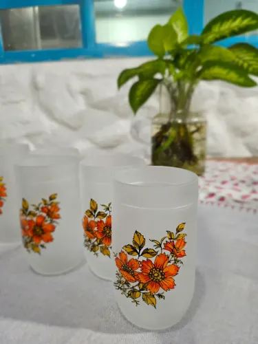 Jogo de copos de vidro fosco com decalque floral