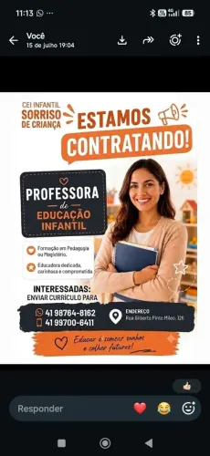 Vaga de professora de infantil 