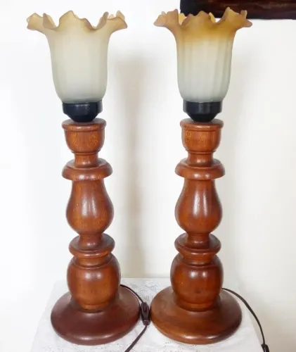 Par de Abajur Madeira Cerejeira Antiguidade 55x17cm