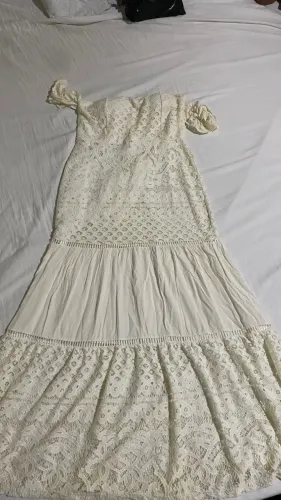 vestido longo rendado off-white - usado apenas 1 vez