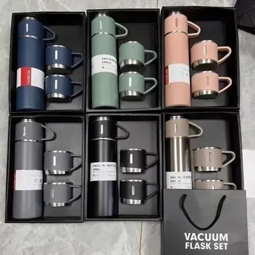 Kit Garrafa Térmica de Aço Inoxidável 500ml com 3 Xícaras