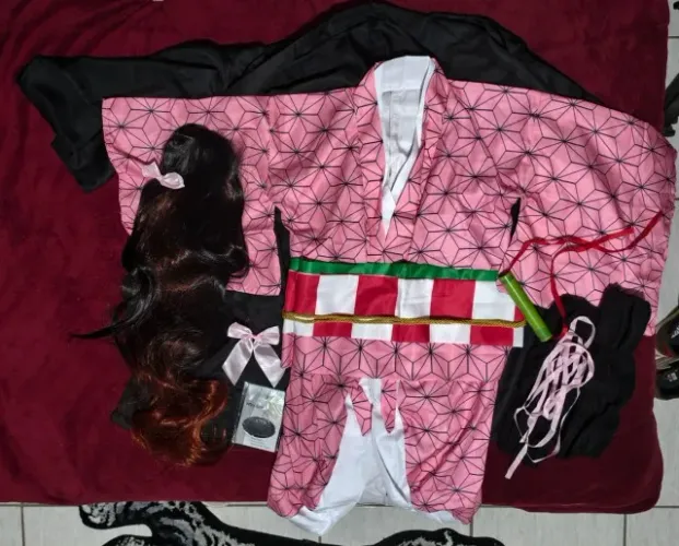 Fantasia Nezuko Cosplay com peruca completa P