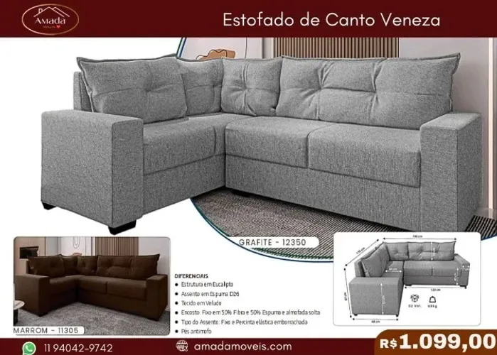 Estofado de canto Veneza, a pronta entrega
