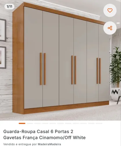 Guarda-Roupa Casal 6 Portas 2 Gavetas França Cinamomo/Off White NOVO OPORTUNIDADE 