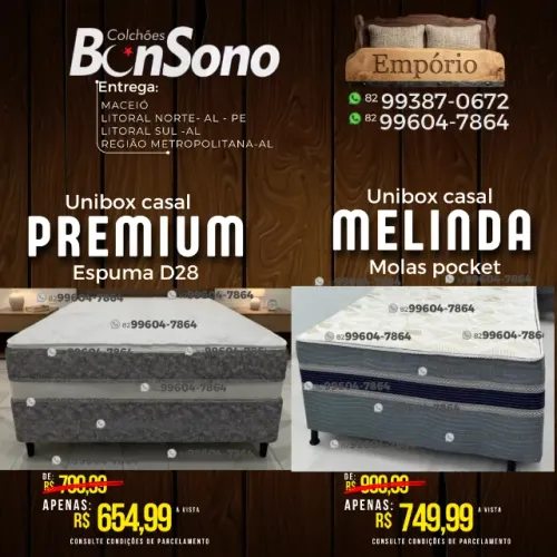 Unibox casal molas ou espuma D28 Bonsono casal 138x188