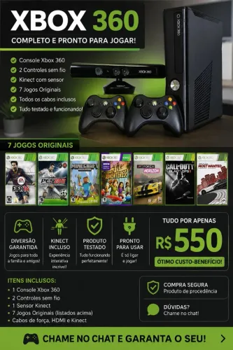 Xbox 360 Completo + Kinect + 2 Controles