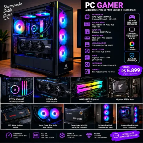 PC GAMER COMPLETO ? RYZEN 5 5600GT + RX 7600 8GB