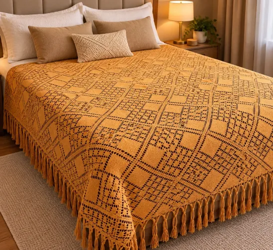 Colcha de Crochê Artesanal Laranja - 2,17 × 1,74 m