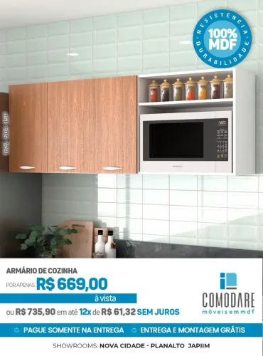Armário Aéreo de Cozinha 100% MDF por R$ 669