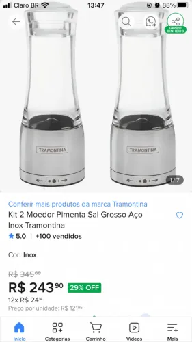 Moedor e galheteiro Inox Tramontina Kit com 3
