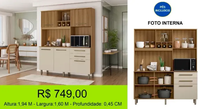 Armário de cozinha com nicho garrafeiro - Parcele sem juros! 