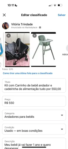 Cadeirinha de alimentação e carrinho de bebê