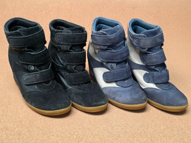 Kit 2 Tênis Sneaker de Salto Embutido Tam 36 -Camurça Preto e Azul (Fecho Velcros)
