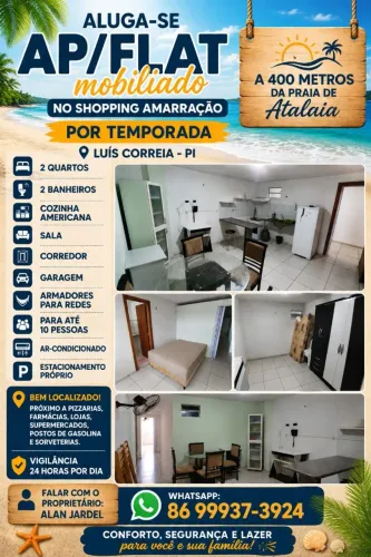 ALUGA-SE APARTAMENTO/FLAT MOBILIADO NO SHOPPING AMARRAÇÃO EM LUIS CORREIA - PI