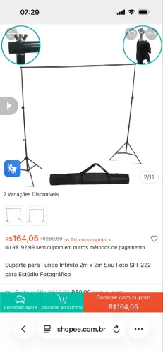 Suporte para fundo infinito acompanha tecidos