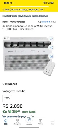 Ar condicionado 10.000 BTUs com controle remoto ou via celular à distância 