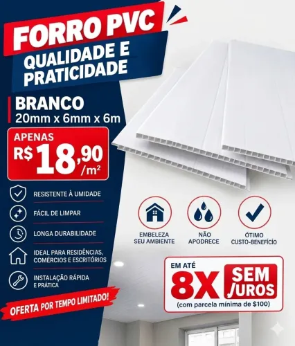 Forro PVC 20mm x 6m - $18,90m²