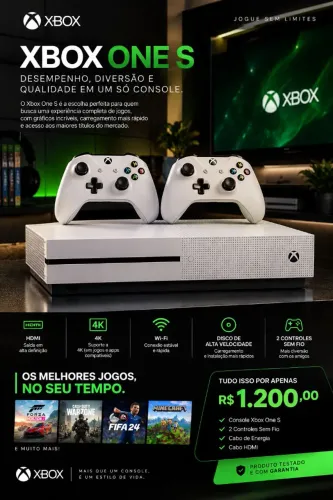 xbox one s 1tb + 2 controles + Fifa 20 e minecraft