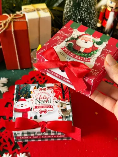 15 Caixinha Personalizada Feliz Natal Lembrancinha para 4 Docinhos ou 1 sabonete