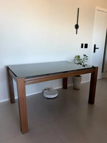 Mesa de Jantar 140x90 Madeira/Tampo Vidro