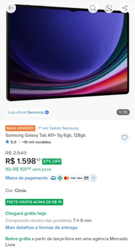 SAMSUNG GALAXY TAB A11+ 5G 128GB/6GB MUITO NOVO!!!!!