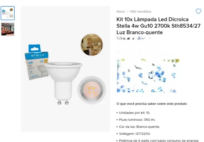 Kit 10x Lâmpada Led Dicroica Stella 4w Gu10 2700k Sth8534/27 Luz Branco-quente