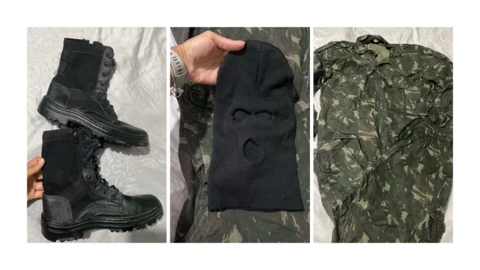 Gandola + calça + coturno + bala clava 