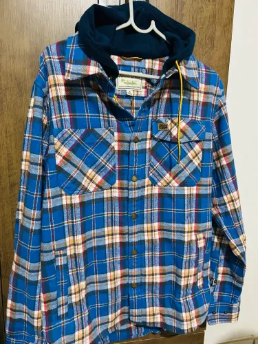 Camisa Flanela Masculina com Capuz F&S (Field & Stream) Xadrez Azul Tam. P (S)