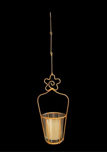 Lanterna decorativa suspensa em metal aramado, estilo romântico, cor ouro velho