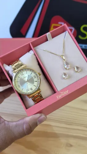 Kit Relógio Condor Feminino Dourado com Cristais - CO2035NEV/K4D