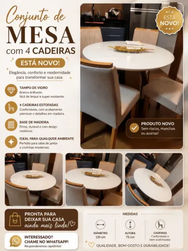 Mesa Redonda com 4 Cadeiras - R$ 1.700,00