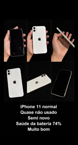 iPhone 11 normal Quase não usado Semi novo Saúde da bateria 74% Muito bom