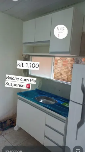 Kit cozinha, balcão com pia e armário aéreo