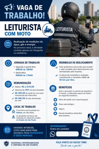 Vaga para leiturista São Paulo e regiões