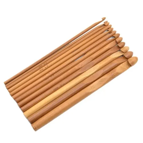 Kit com 12 agulhas de crochê de madeira (bambu) - Várias medidas