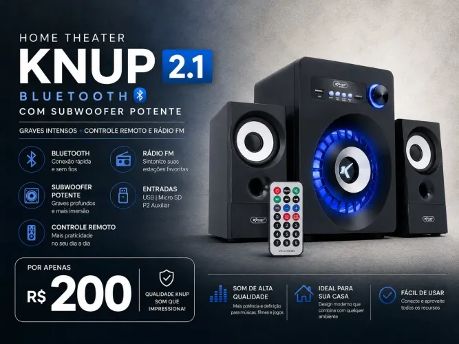 Caixa de Som Knup com Bluetooth (PC e Android)