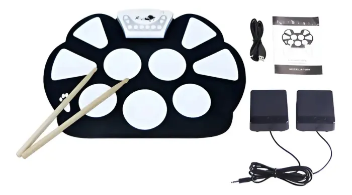 Bateria Eletrônica Musical Drum Dobrável Silicone 2 Pedais Cor Preto Exbom EMT-S9