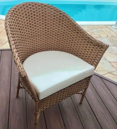 Poltrona junco fibra sintética almofada aquablock sacada área gourmet varanda jardim 