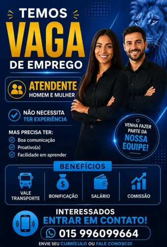 Vaga para início imediato salário+comição+vale transporte 