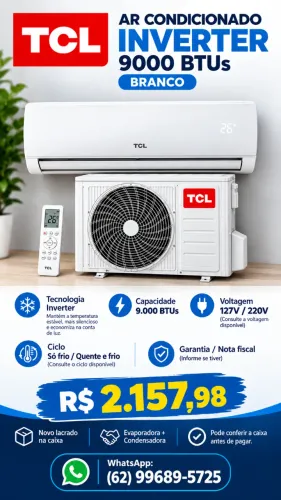 Ar-Condicionado TCL BreezeIN AI Inverter 9.000 BTUs 220V Wi-Fi