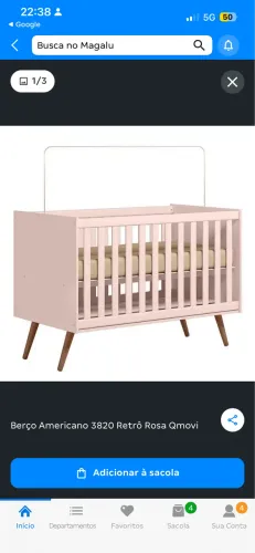 Berço rosa 3 em 1 com colchão