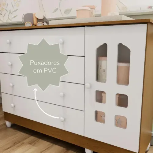 Comoda de bebê gran selena com 1,30cm de largura - 4 gavetas + porta sapateira