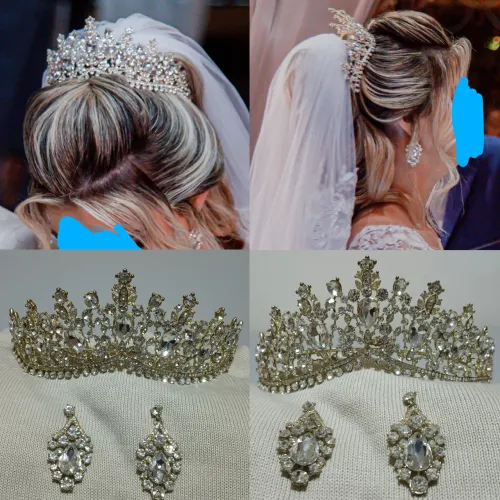 Coroa e brincos para noiva de princesa e LUXUOSO