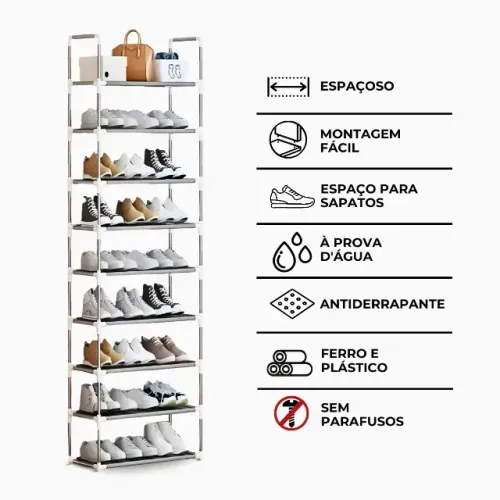 Sapateira Vertical organizador com 9 Prateleiras