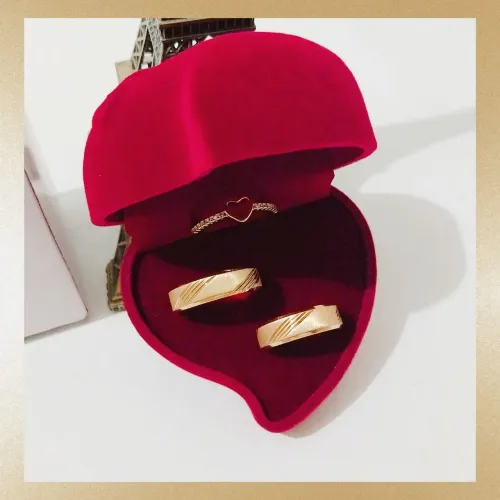 Par de Alianças Anatômicas Chanfradas Escv. 5mm Ouro18K Banho + Solitário. Promoção!